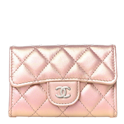 Chanel Iridescent Calfskin Quilted Flap Card Holder Wallet Pink 1 of 13