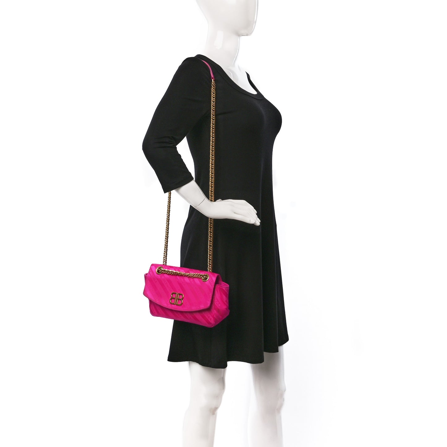 Nylon Jacquard Diagonal Logo S BB Round Shoulder Bag Rose Magenta