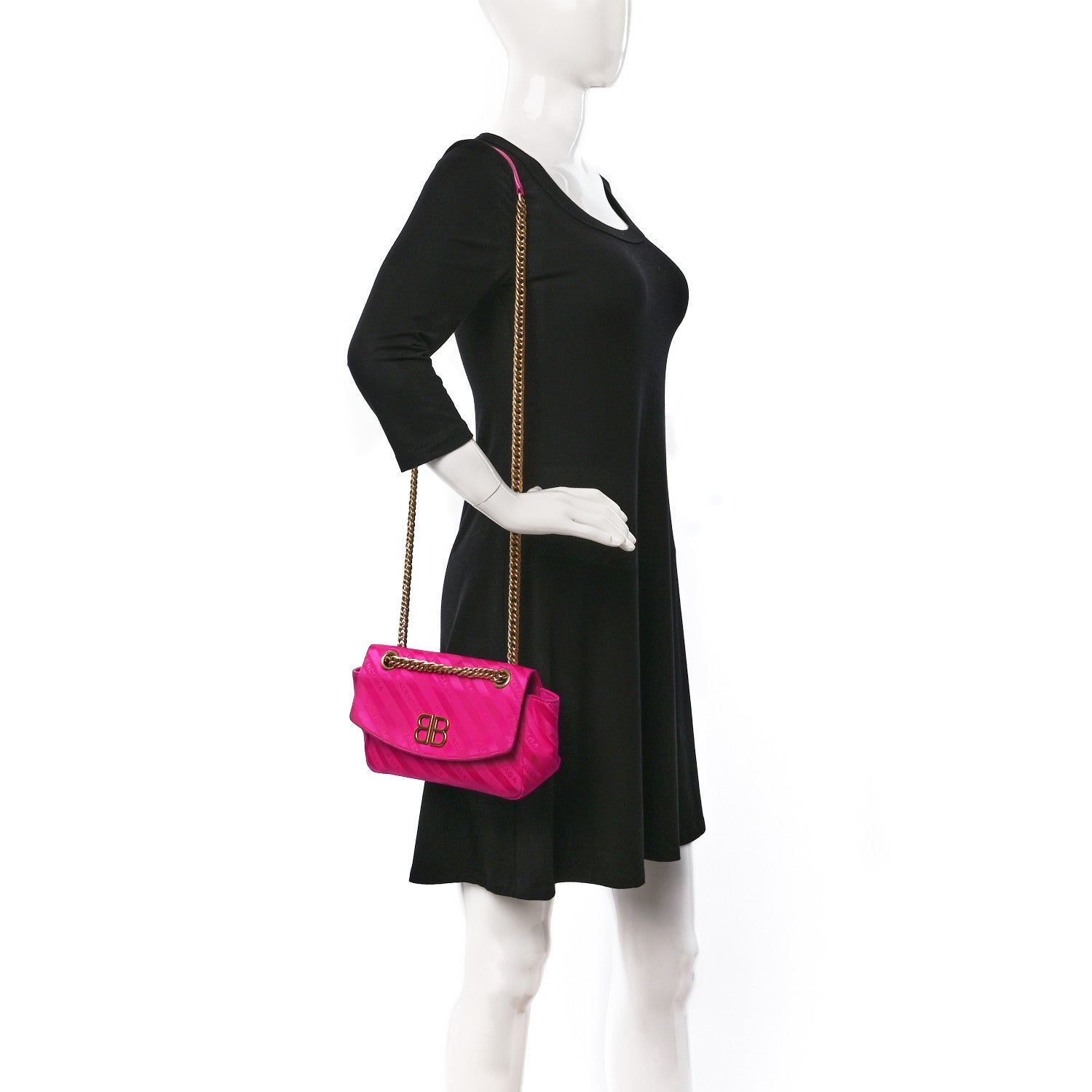 Balenciaga Nylon Jacquard Diagonal Logo S BB Round Shoulder Bag Rose Magenta 2 of 10