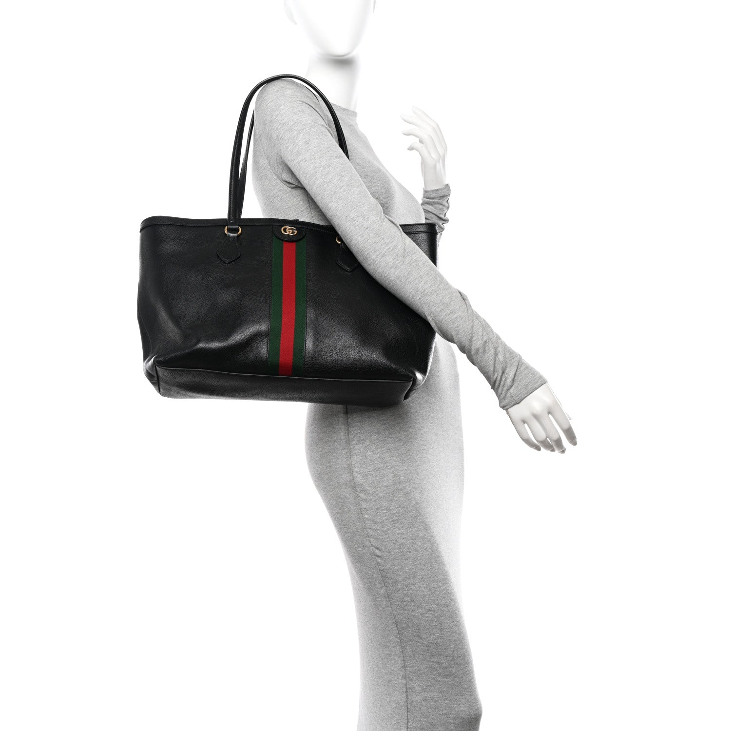 Gucci Textured Calfskin Web Medium Ophidia Shopping Tote Black 2 of 10