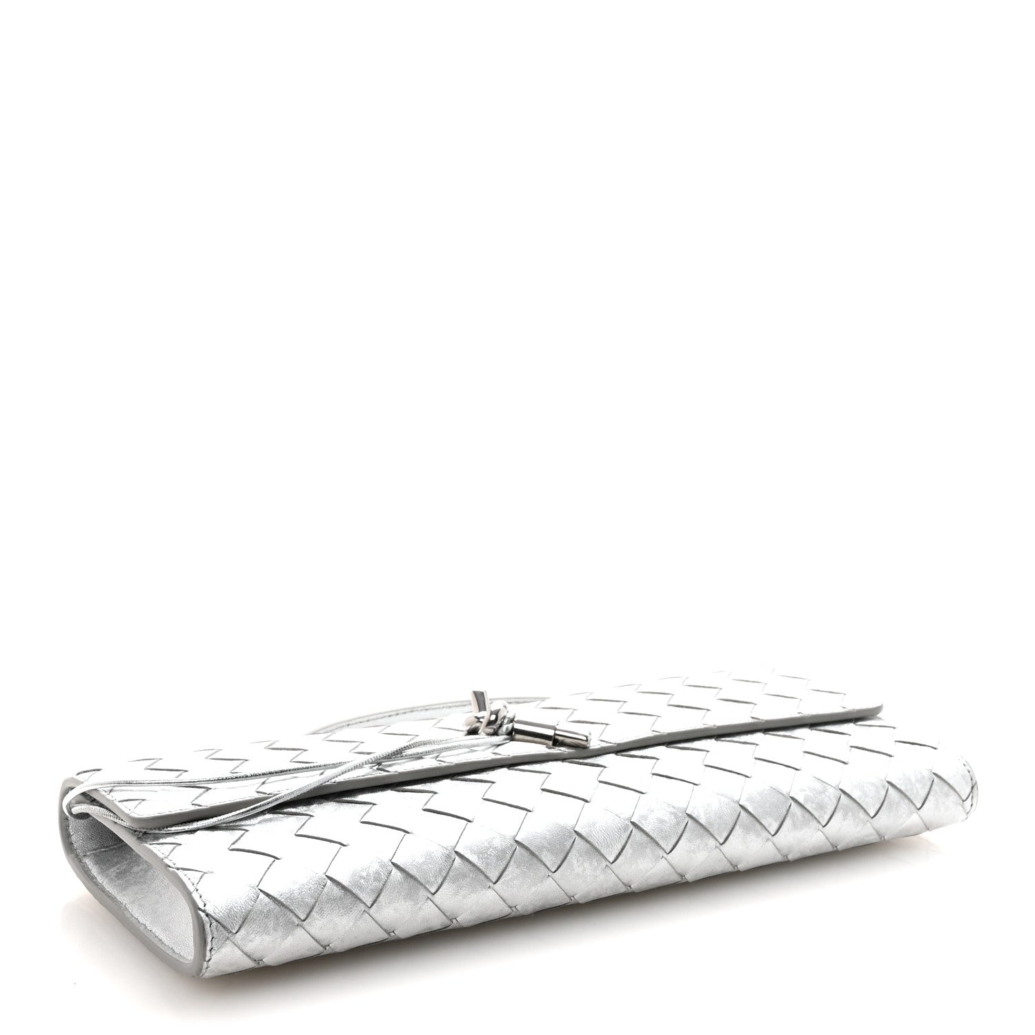 Bottega Veneta Metallic Lambskin Intrecciato Long Andiamo Top Handle Clutch Silver 4 of 6