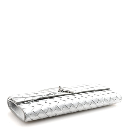 Bottega Veneta Metallic Lambskin Intrecciato Long Andiamo Top Handle Clutch Silver 4 of 6