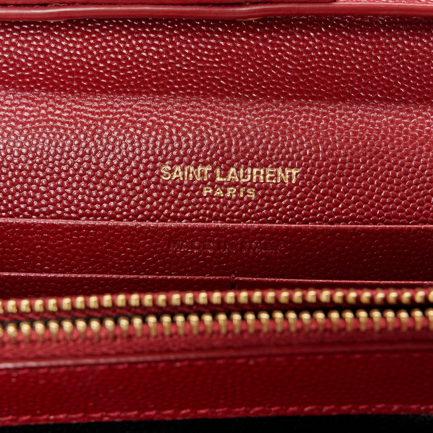 Saint Laurent Grain De Poudre Matelasse Chevron Monogram Chain Wallet Red 6 of 9
