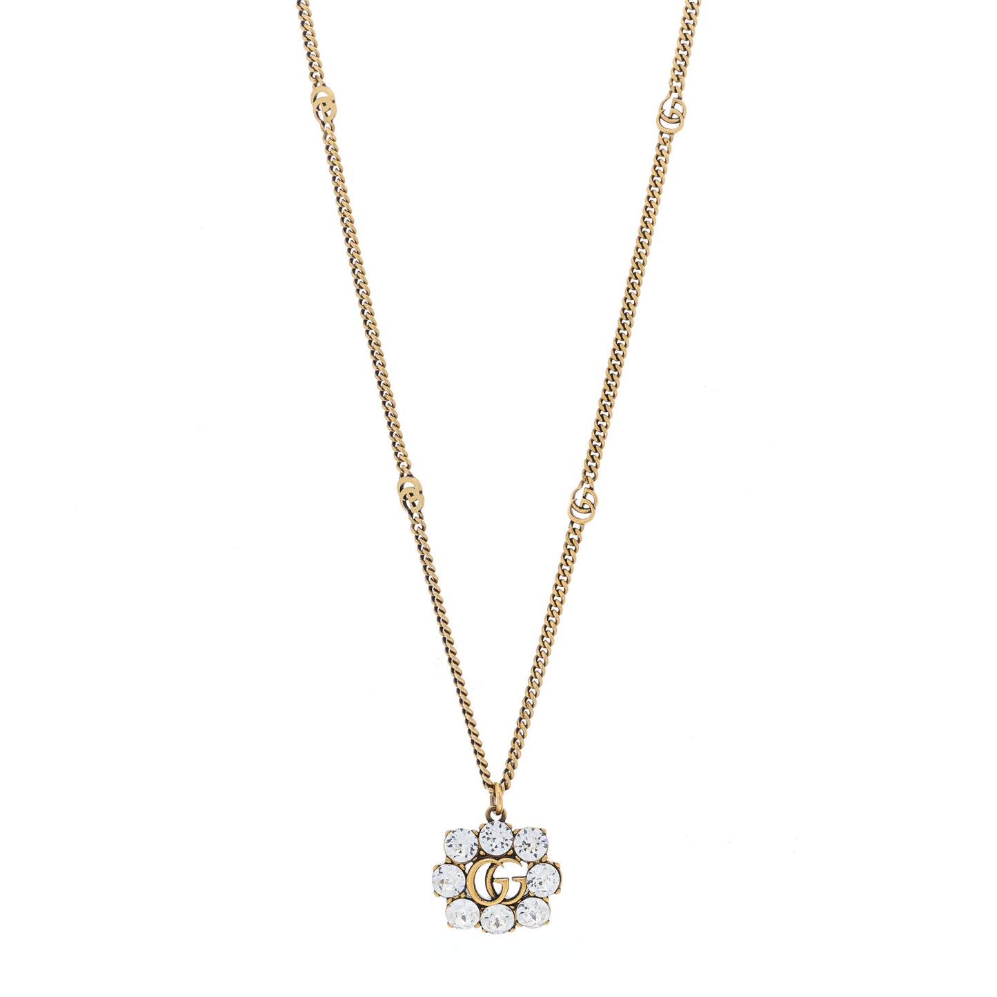 Crystal Embellished Double G Necklace Aged Gold