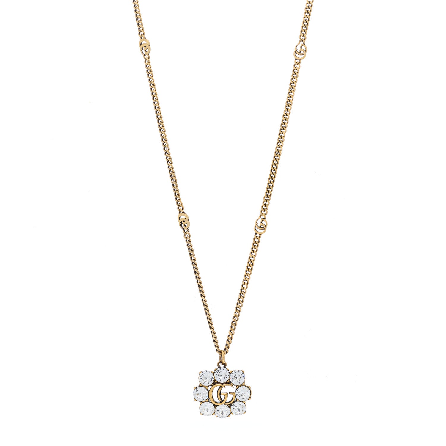 Gucci Crystal Embellished Double G Necklace Aged Gold 1 of 4