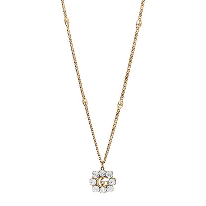 Gucci Crystal Embellished Double G Necklace Aged Gold 1 of 4
