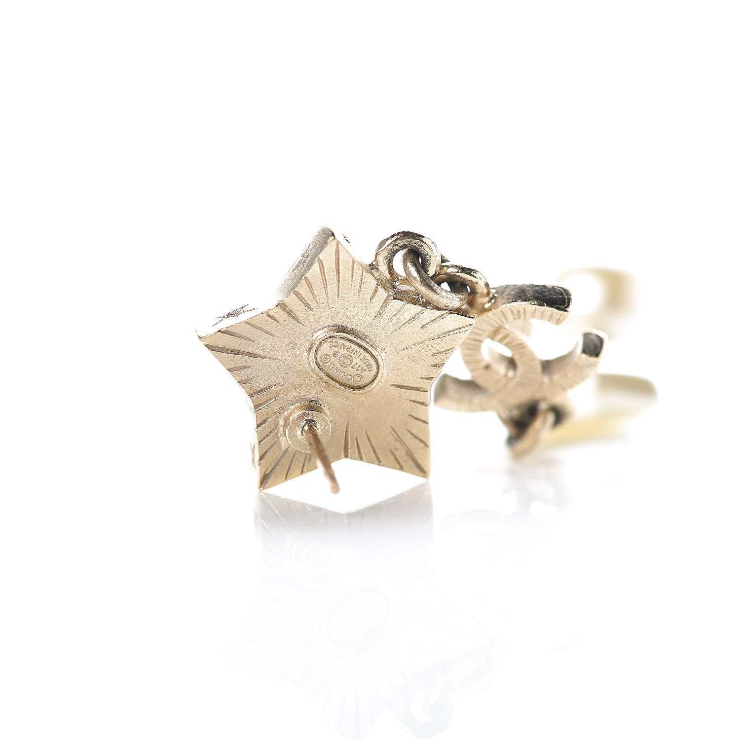 Chanel Metal Resin Pearl CC Star Dangle Earrings Gold 4 of 4