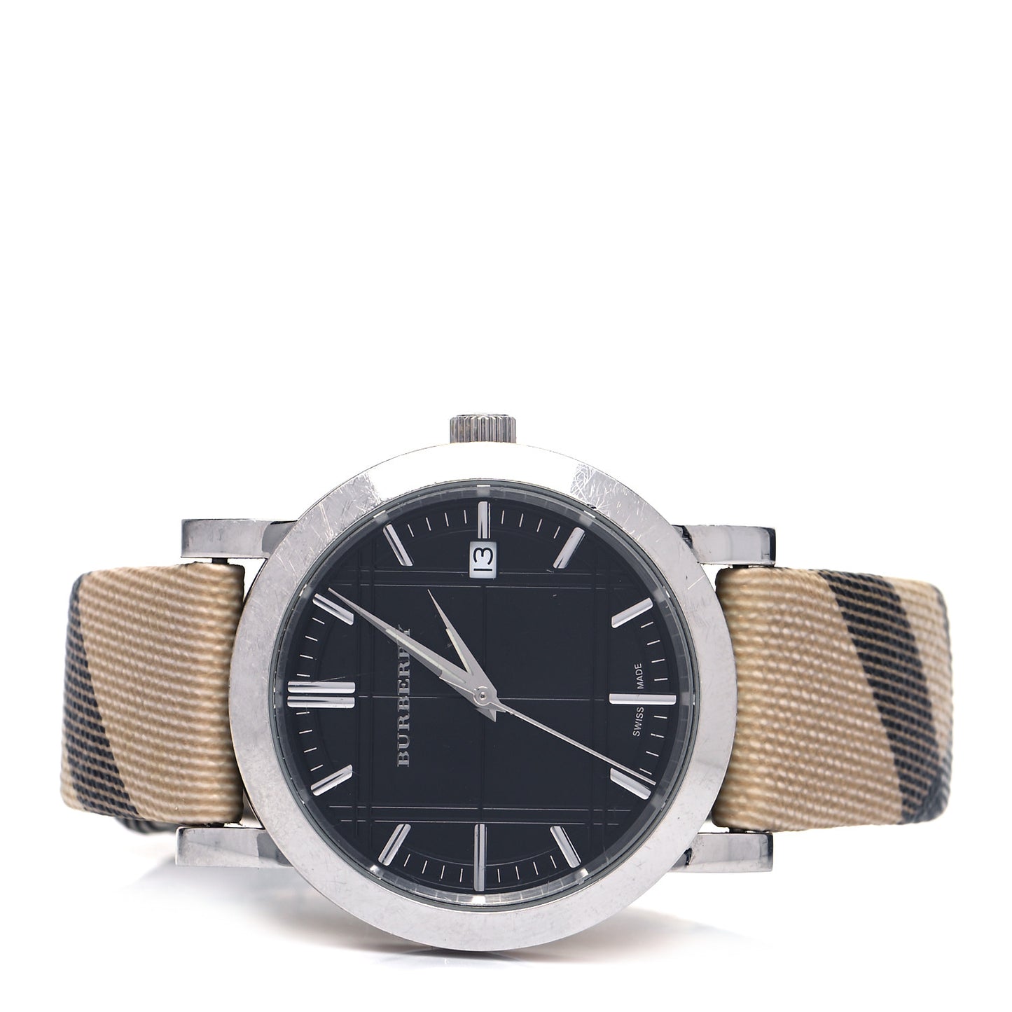 Stainless Steel Calfskin 38mm Heritage Nova Check Quartz Watch Black BU1772