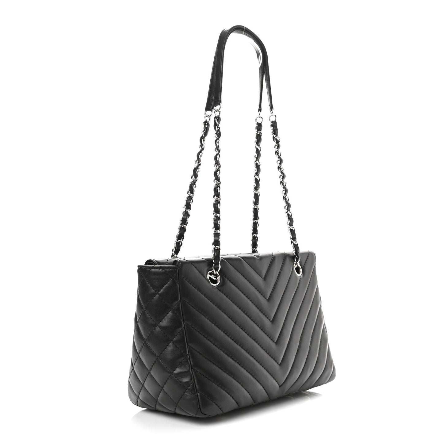 Lambskin Surpique Chevron Small Tote Black