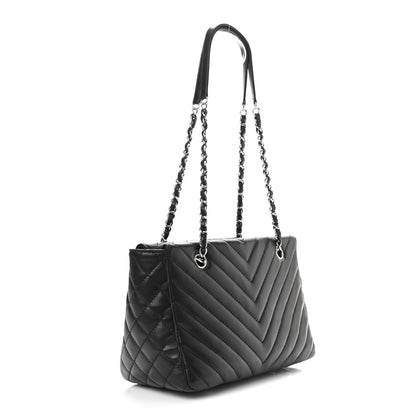 Chanel Lambskin Surpique Chevron Small Tote Black 3 of 10