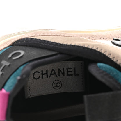 Chanel Suede Calfskin Nylon Grosgrain CC Sneakers 37 Beige Pink 8 of 9