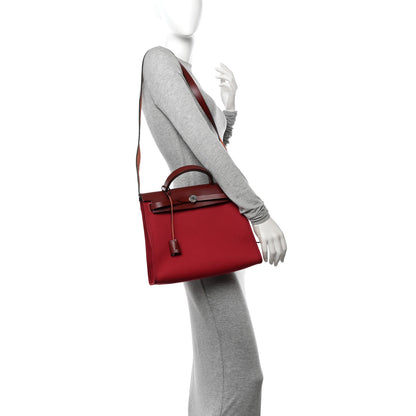 Hermes Vache Hunter Toile Herbag Zip 31 PM Rouge Grenat Rouge H 2 of 16