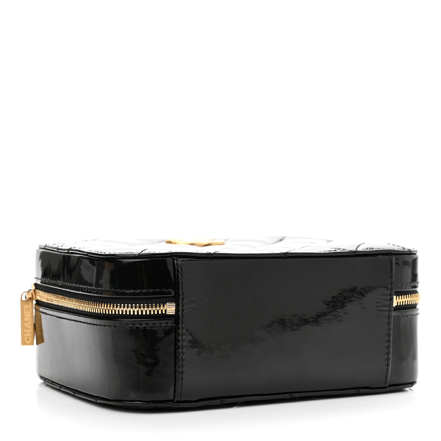Patent Quilted Top Handle Small Vanity Case Black
