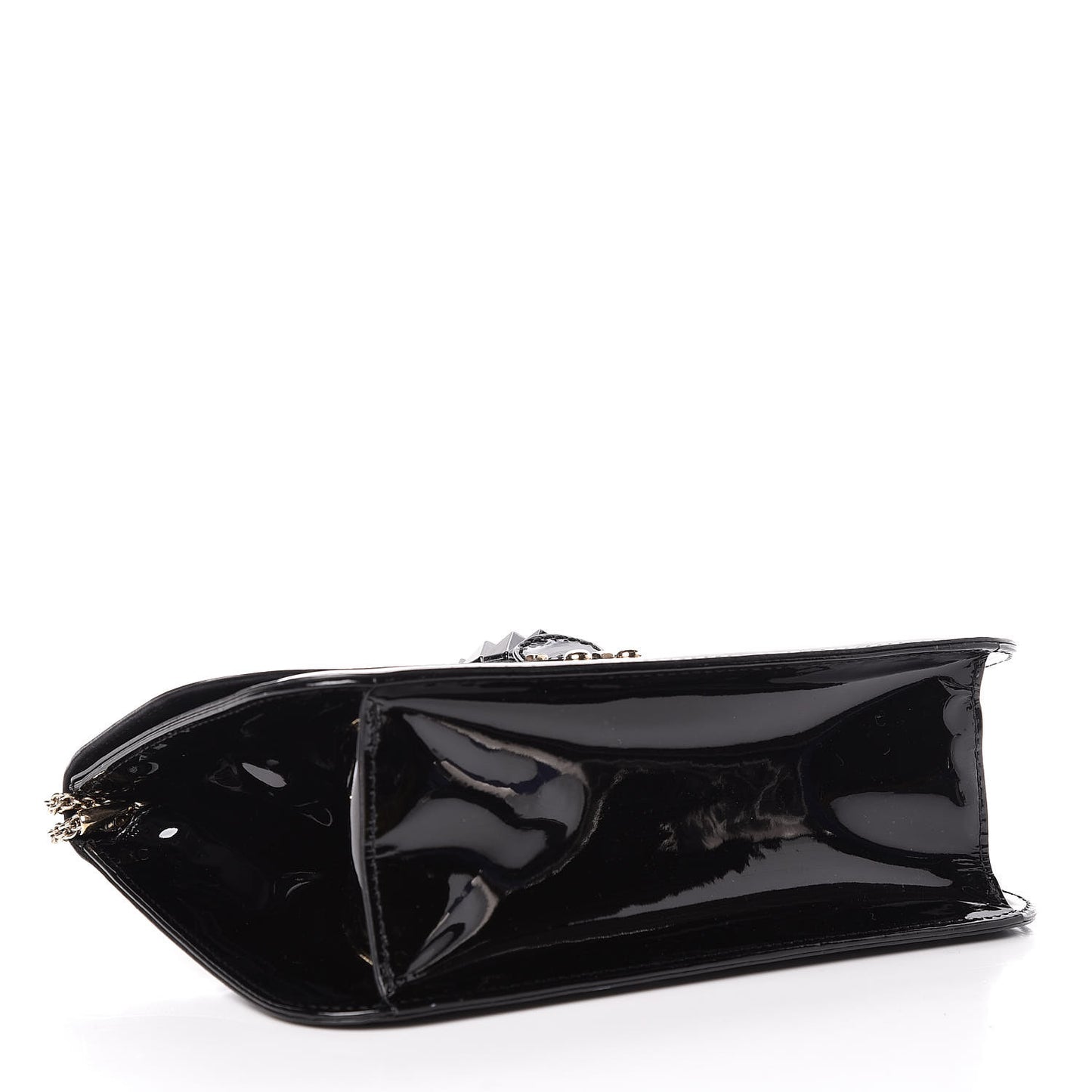 Patent Monochrome Large Glam Lock Rockstud Flap Black