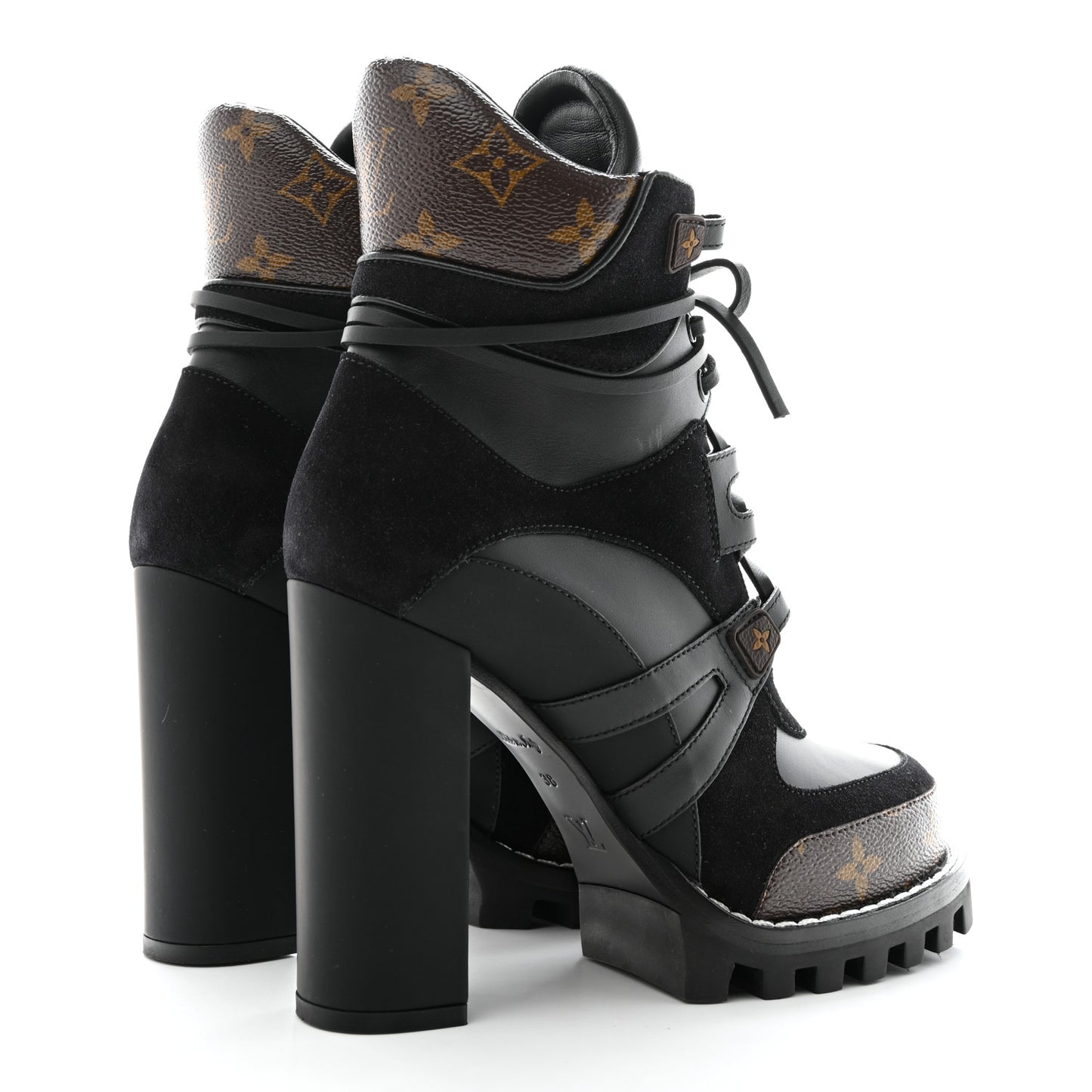 Suede Calfskin Monogram Star Trail Ankle Boots 38 Black