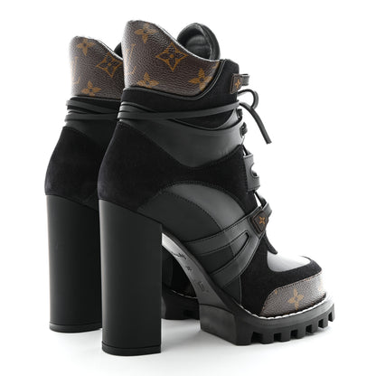 Louis Vuitton Suede Calfskin Monogram Star Trail Ankle Boots 38 Black 4 of 8