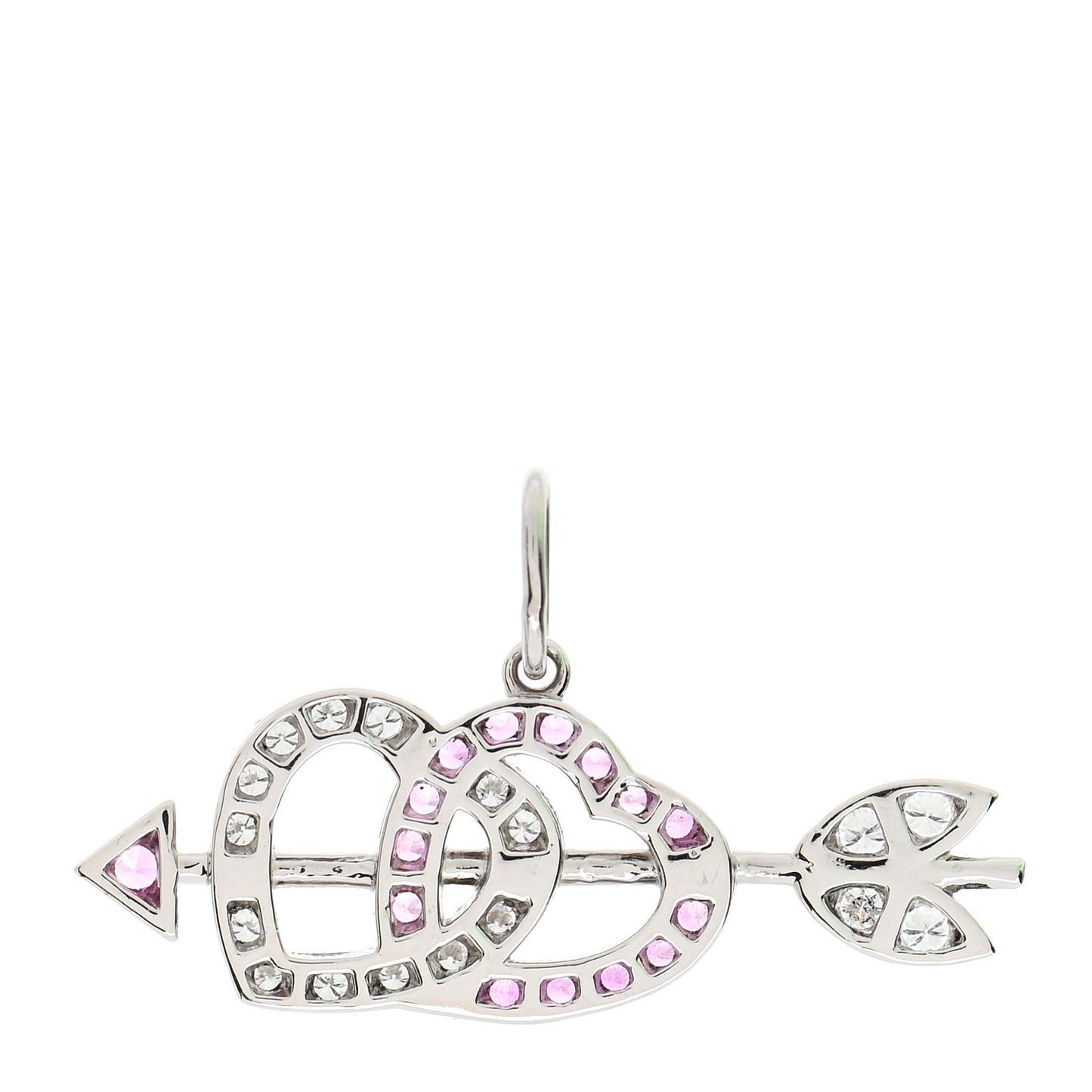 Platinum Diamond Pink Sapphire Mini Hearts and Arrow Charm