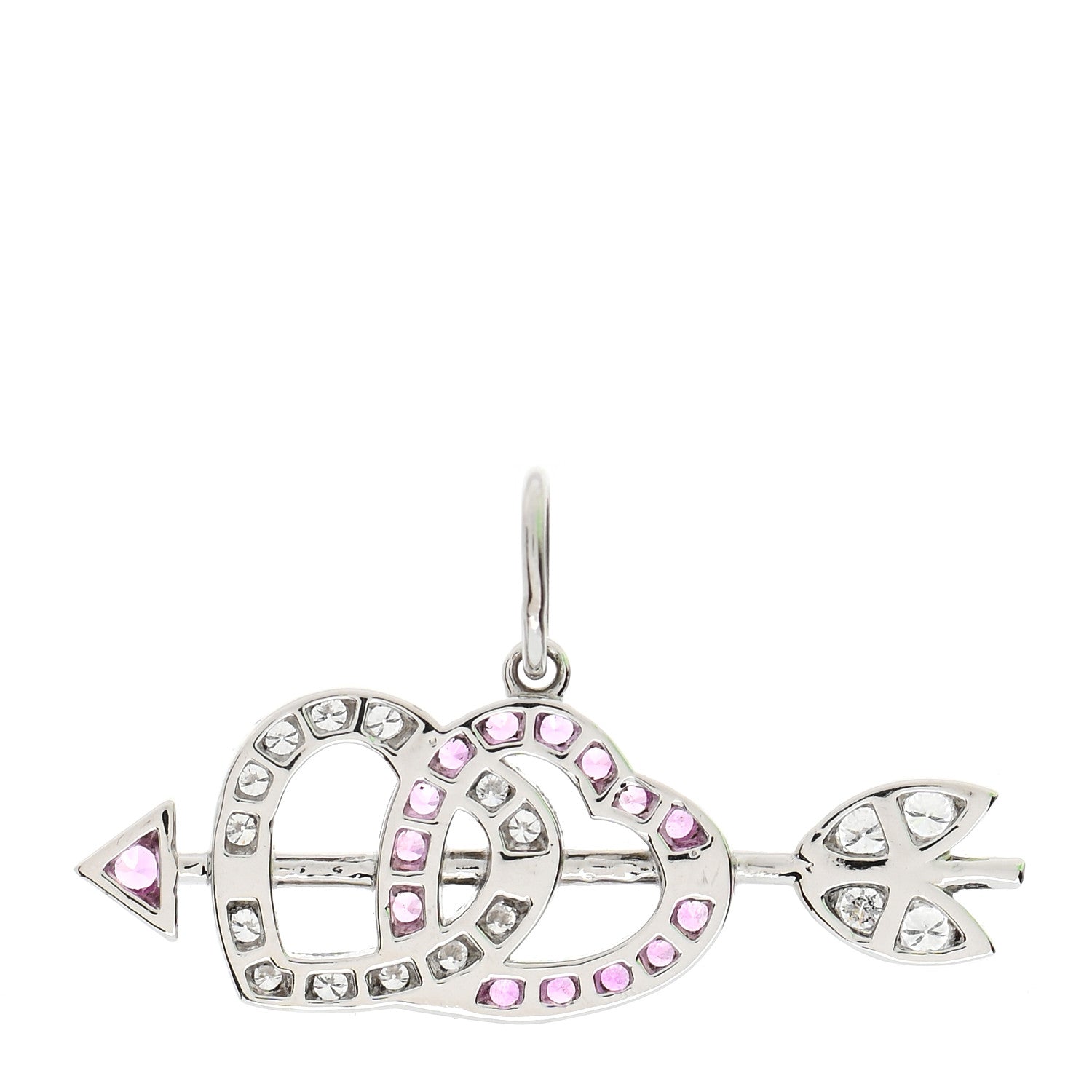 Tiffany Platinum Diamond Pink Sapphire Mini Hearts and Arrow Charm 3 of 4