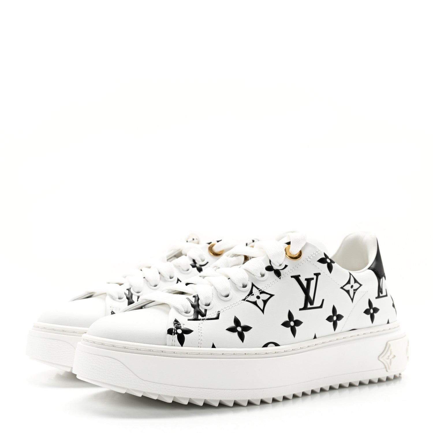 Louis Vuitton Calfskin Monogram Debossed Time Out Sneakers 37 Black 3 of 9