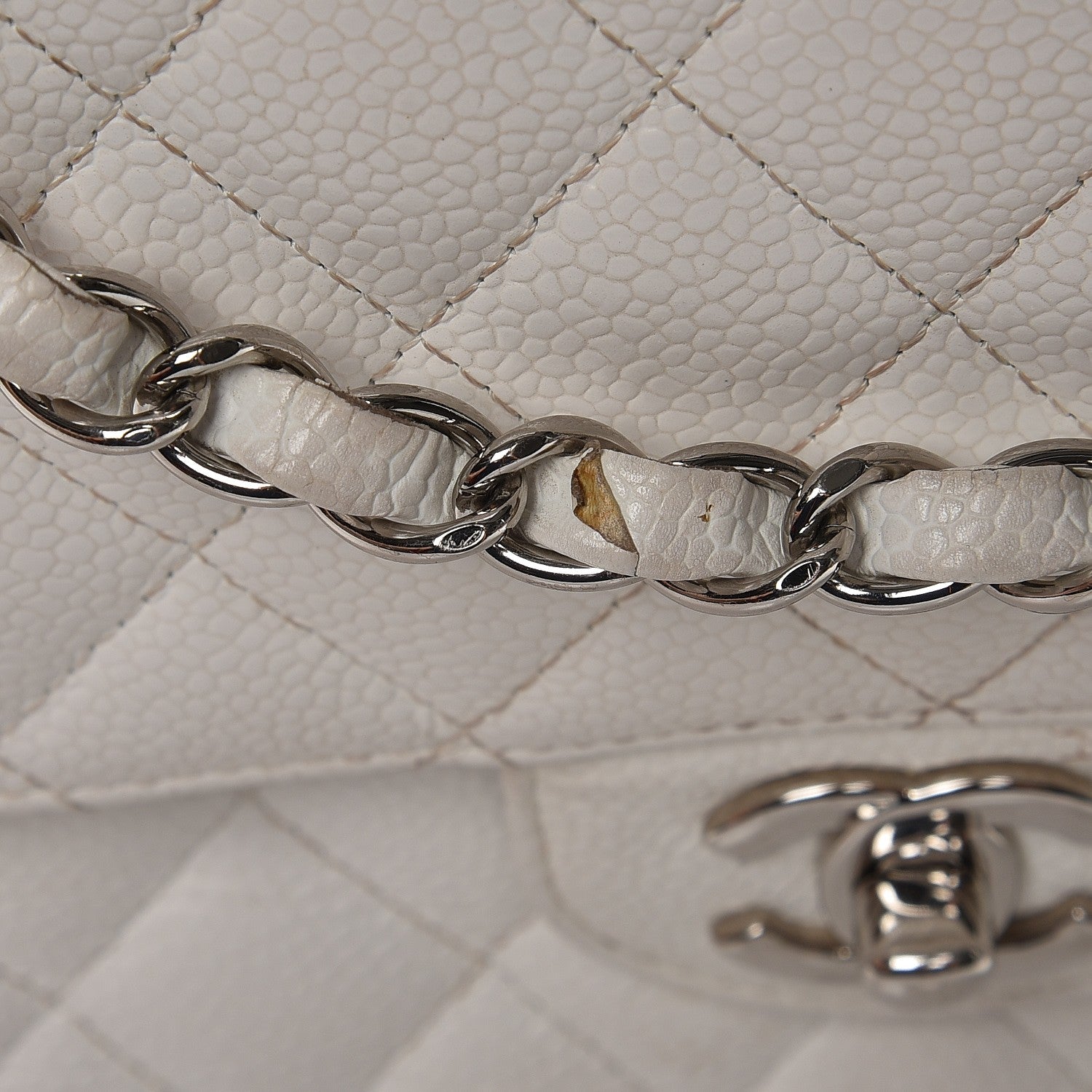 Chanel Caviar Quilted Medium Double Flap White 13 of 18