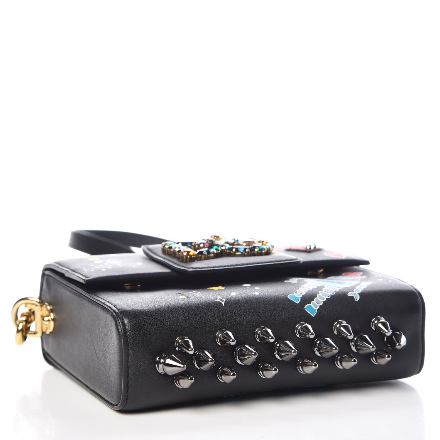 Dolce & Gabbana Crystal Embellished Calfkskin Mini Milennials Robot Satchel Black 4 of 11