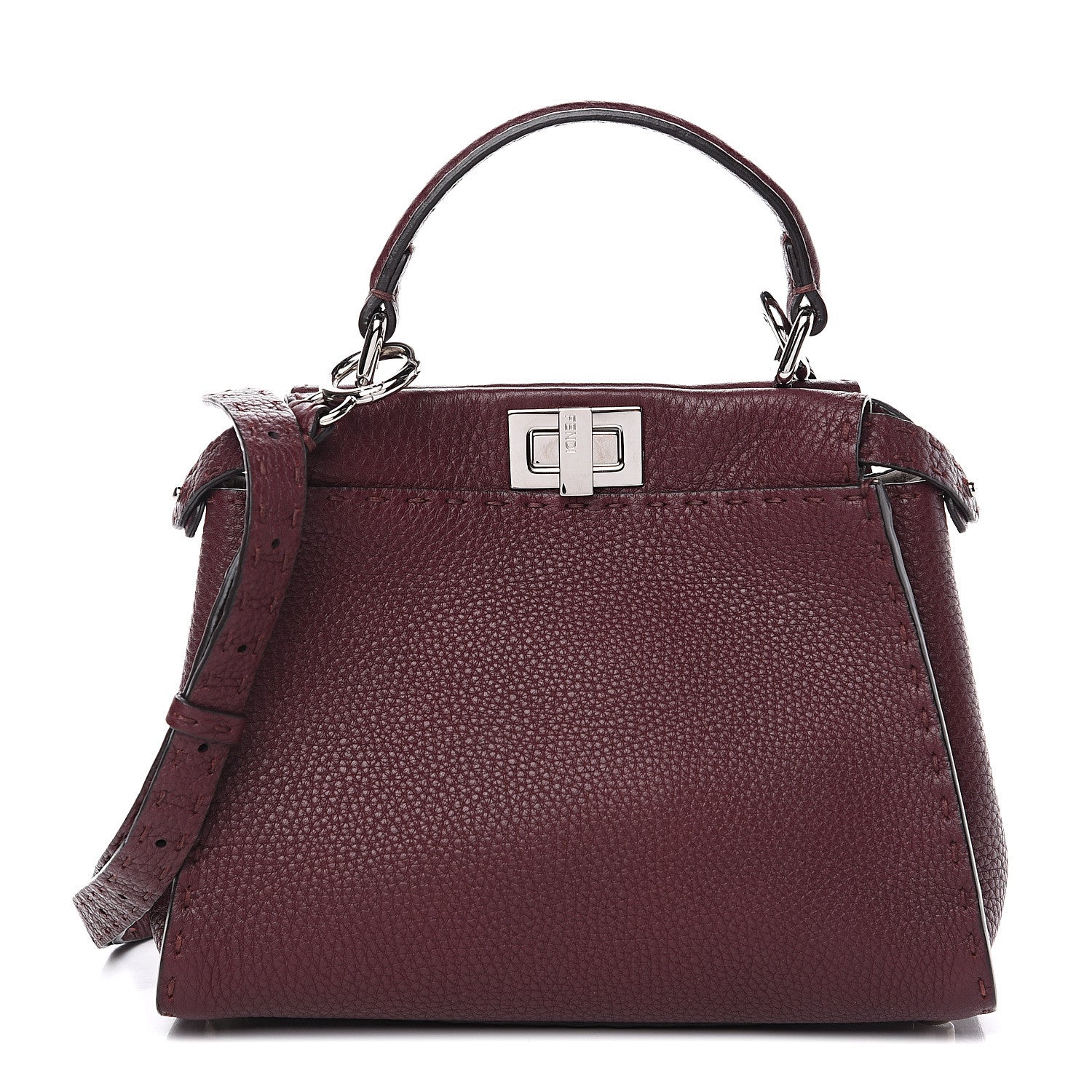 Fendi Cuoio Romano Selleria Bi-Color Mini Peekaboo Iconic Satchel Bordeaux Grigio Polvere 1 of 7