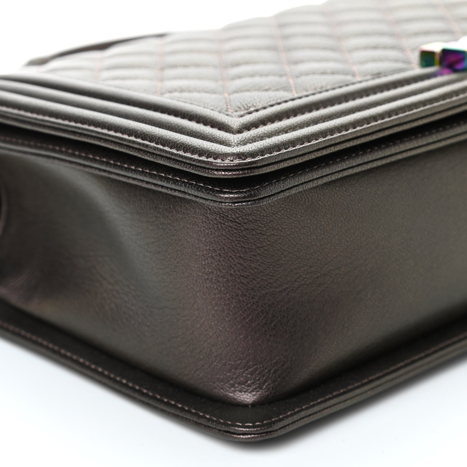 Chanel Iridescent Goatskin Quilted New Medium Boy Flap Dark Gold 7 of 8