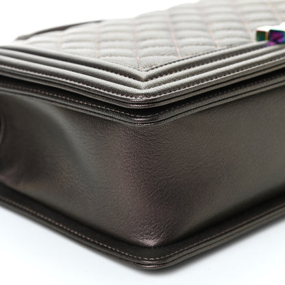 Chanel Iridescent Goatskin Quilted New Medium Boy Flap Dark Gold 7 of 8