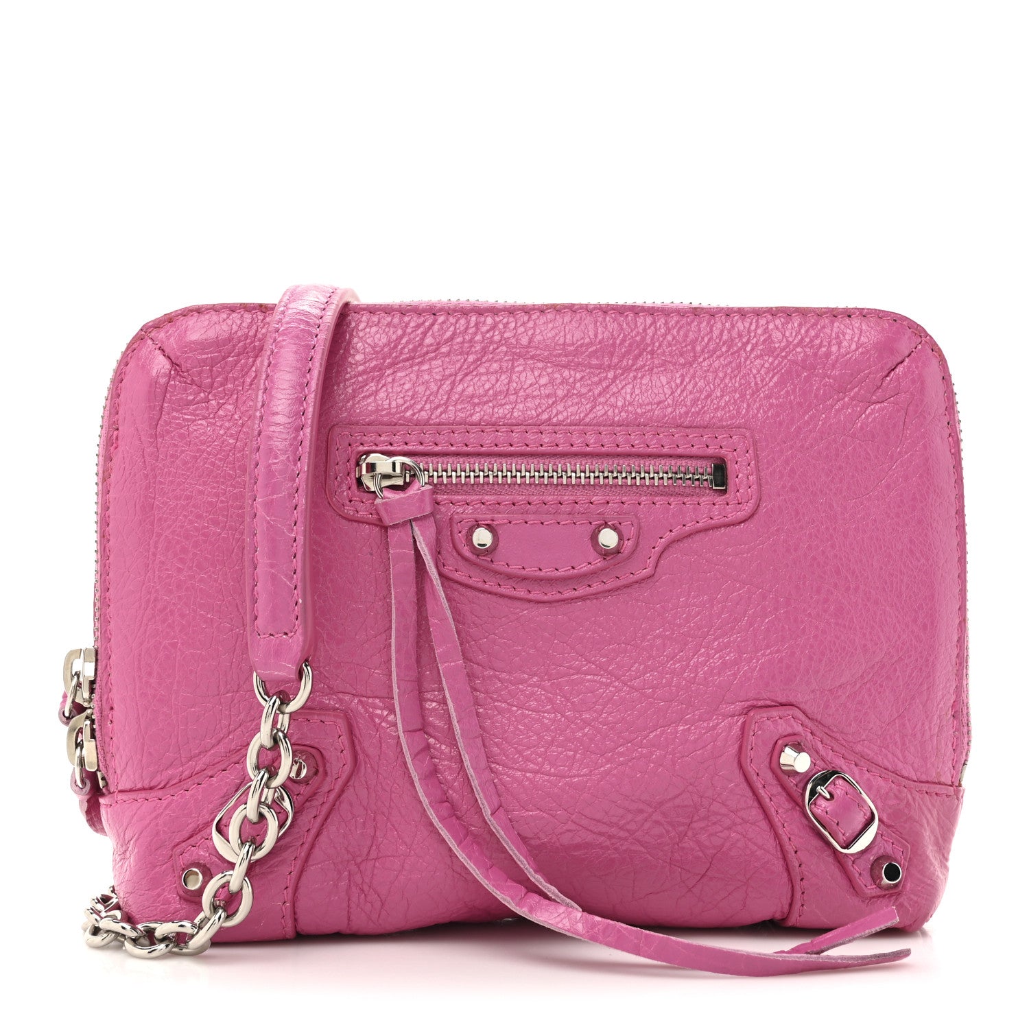 Balenciaga Agneau Arena Classic Silver Hardware Pouch With A Chain Crossbody Rose Flamingo 1 of 14