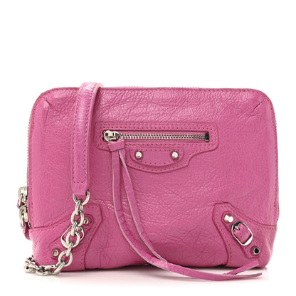 Balenciaga Agneau Arena Classic Silver Hardware Pouch With A Chain Crossbody Rose Flamingo 1 of 14