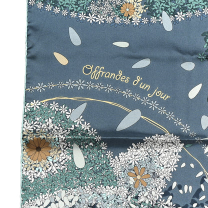 Hermes Silk Offrandes D'Un Jour Scarf 90 Ardoise Gris Bleute Turquoise 5 of 5