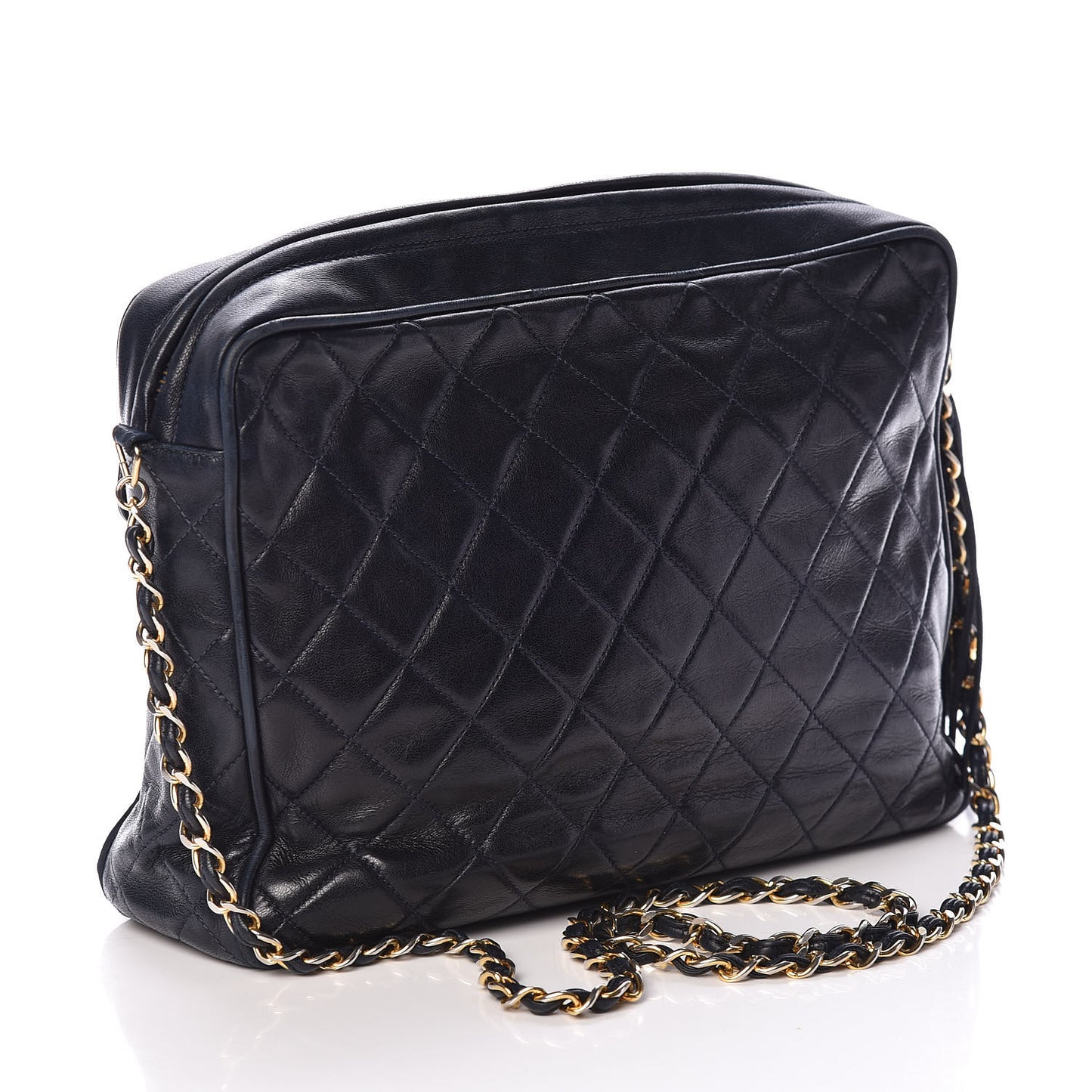 Lambskin Quilted Tassel Camera Case Navy