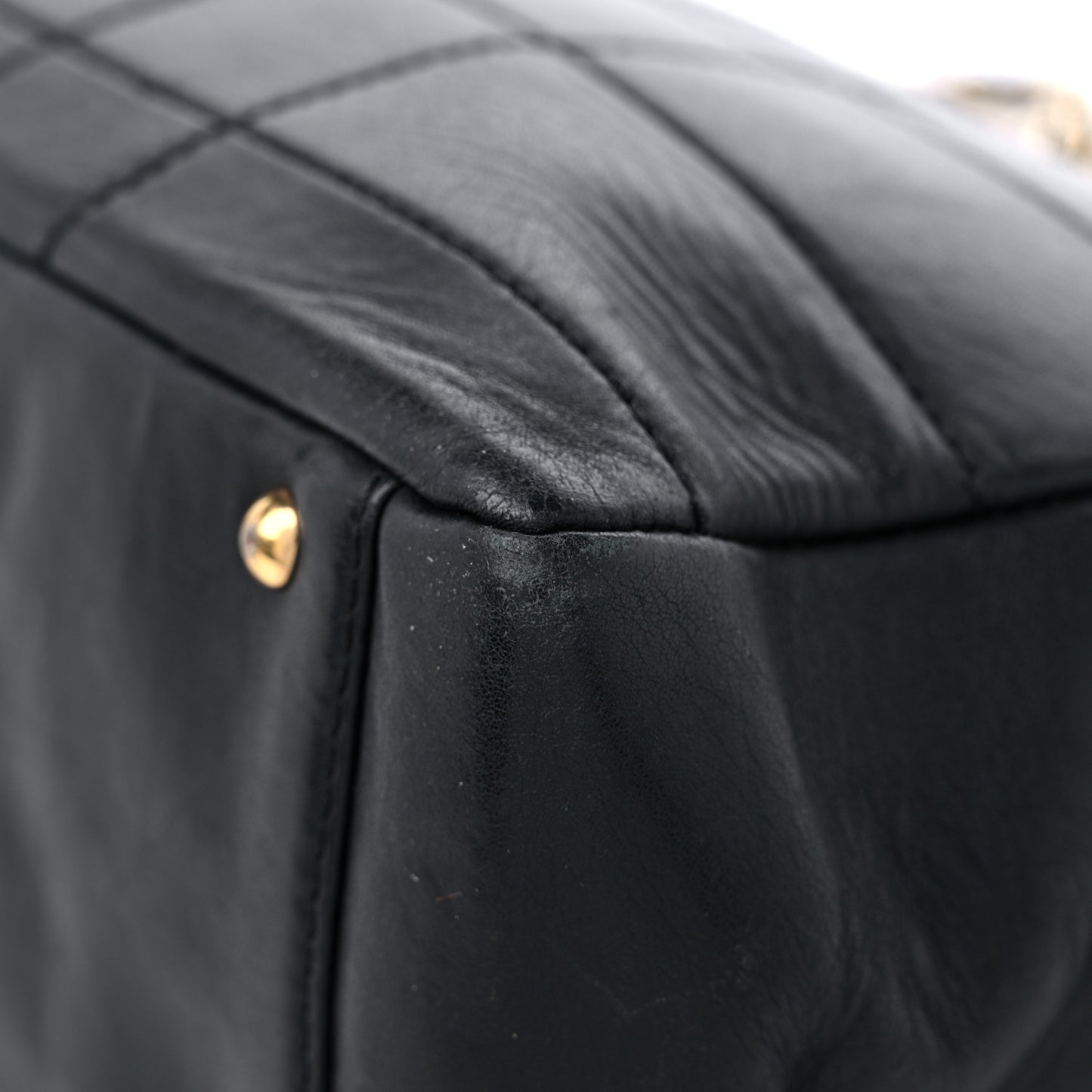 Calfskin Stitched Chocolate Bar Shopping Tote Black