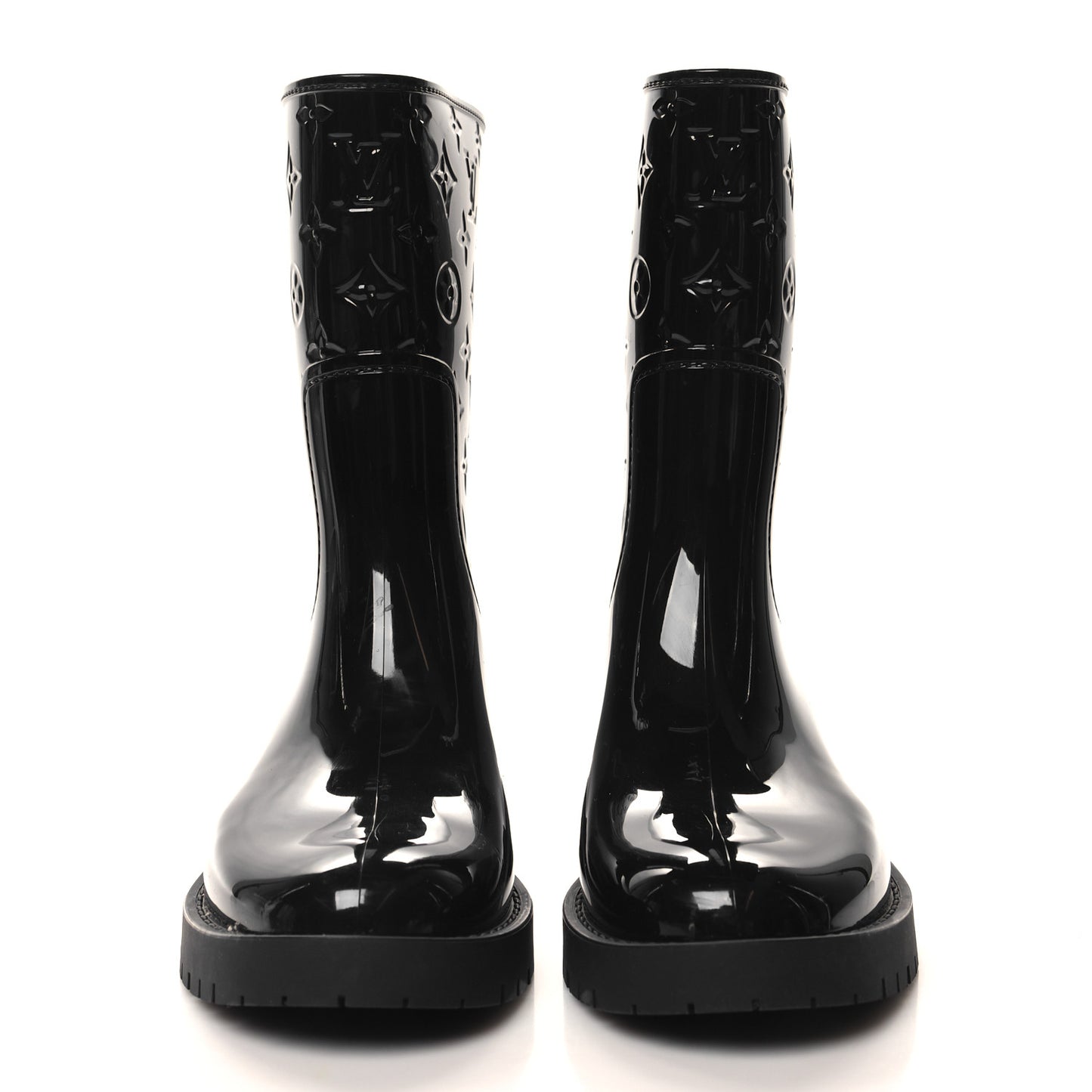 Rubber Embossed Monogram Splash Rain Short Boots 38 Black