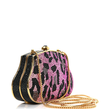 Judith Leiber Crystal Leopard Minaudiere Clutch Pink Black Gold 3 of 8