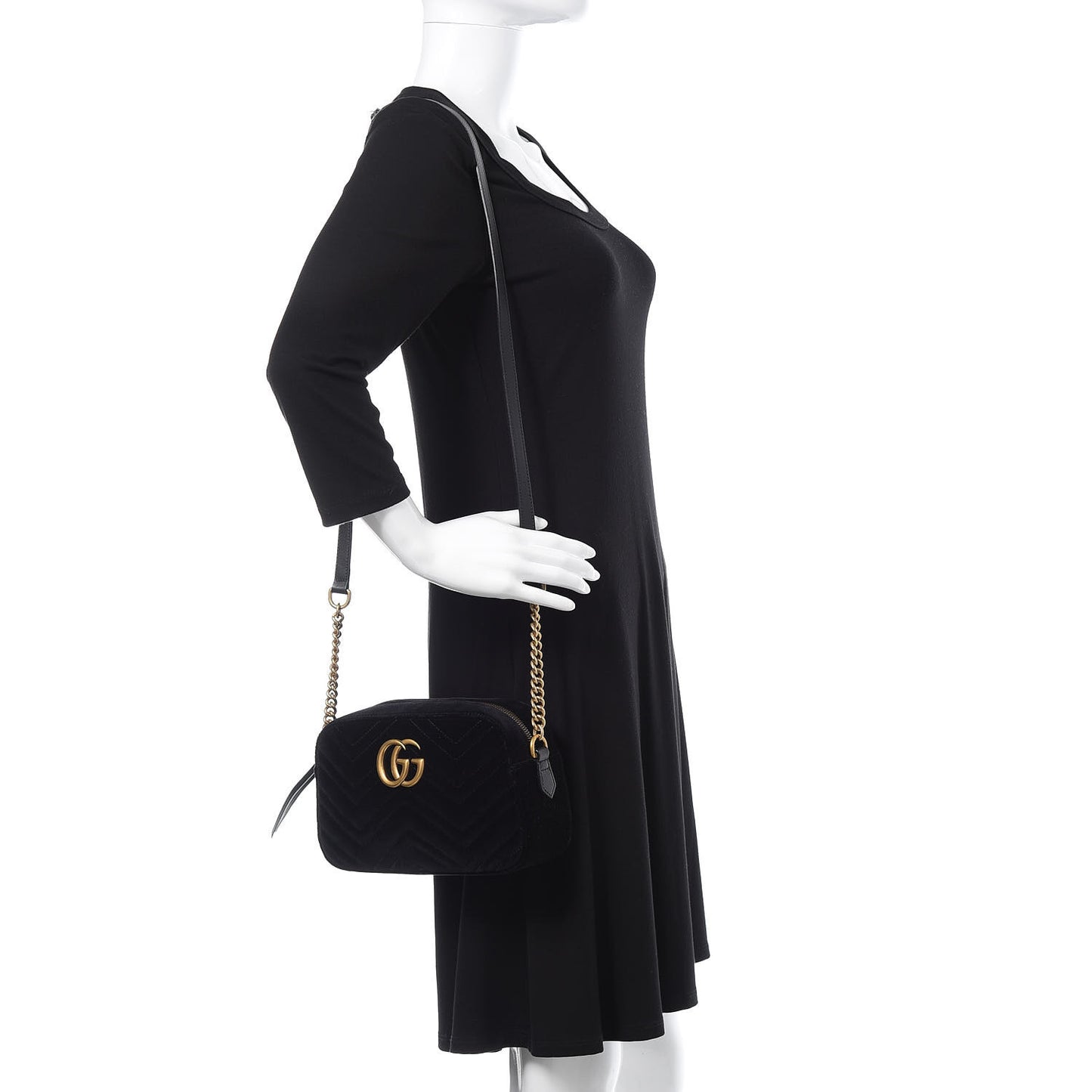Velvet Matelasse Small GG Marmont Chain Shoulder Bag Black