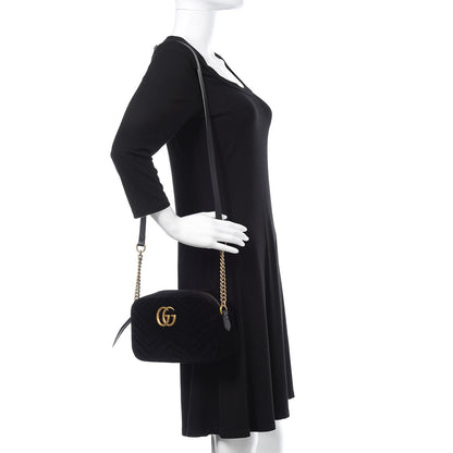 Gucci Velvet Matelasse Small GG Marmont Chain Shoulder Bag Black 2 of 8