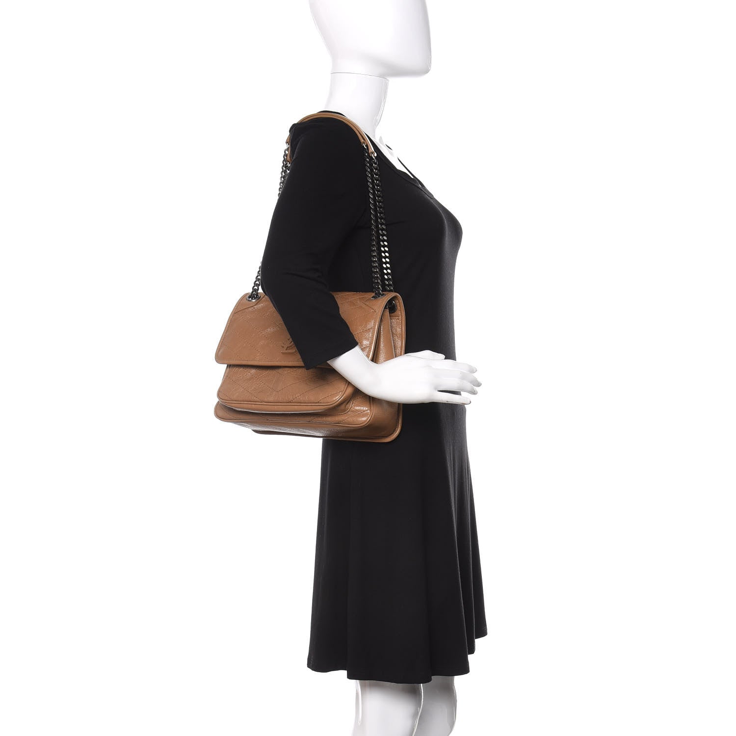 Saint Laurent Crinkled Calfskin Matelasse Monogram Medium Niki Chain Satchel Natural Tan 2 of 12