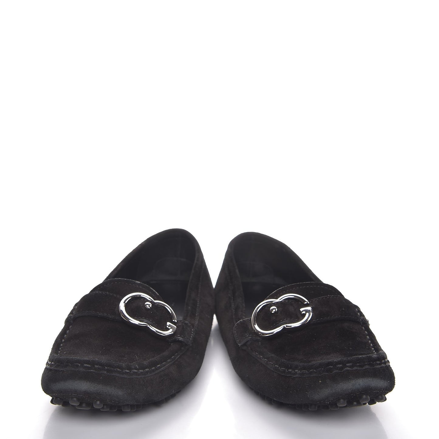 Suede GG Buckle Driver Loafers 37 Nero Black