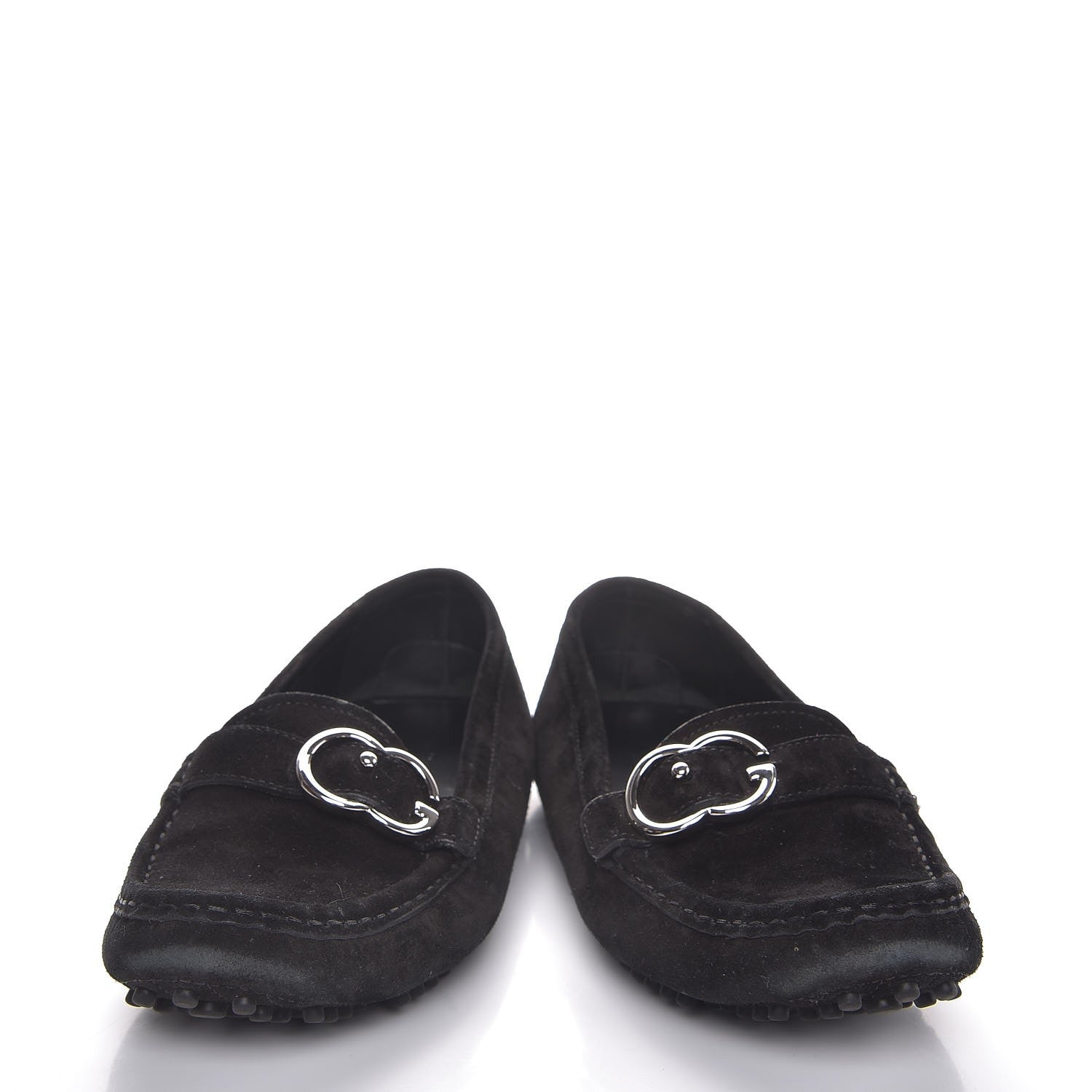 Gucci Suede GG Buckle Driver Loafers 37 Nero Black 6 of 10