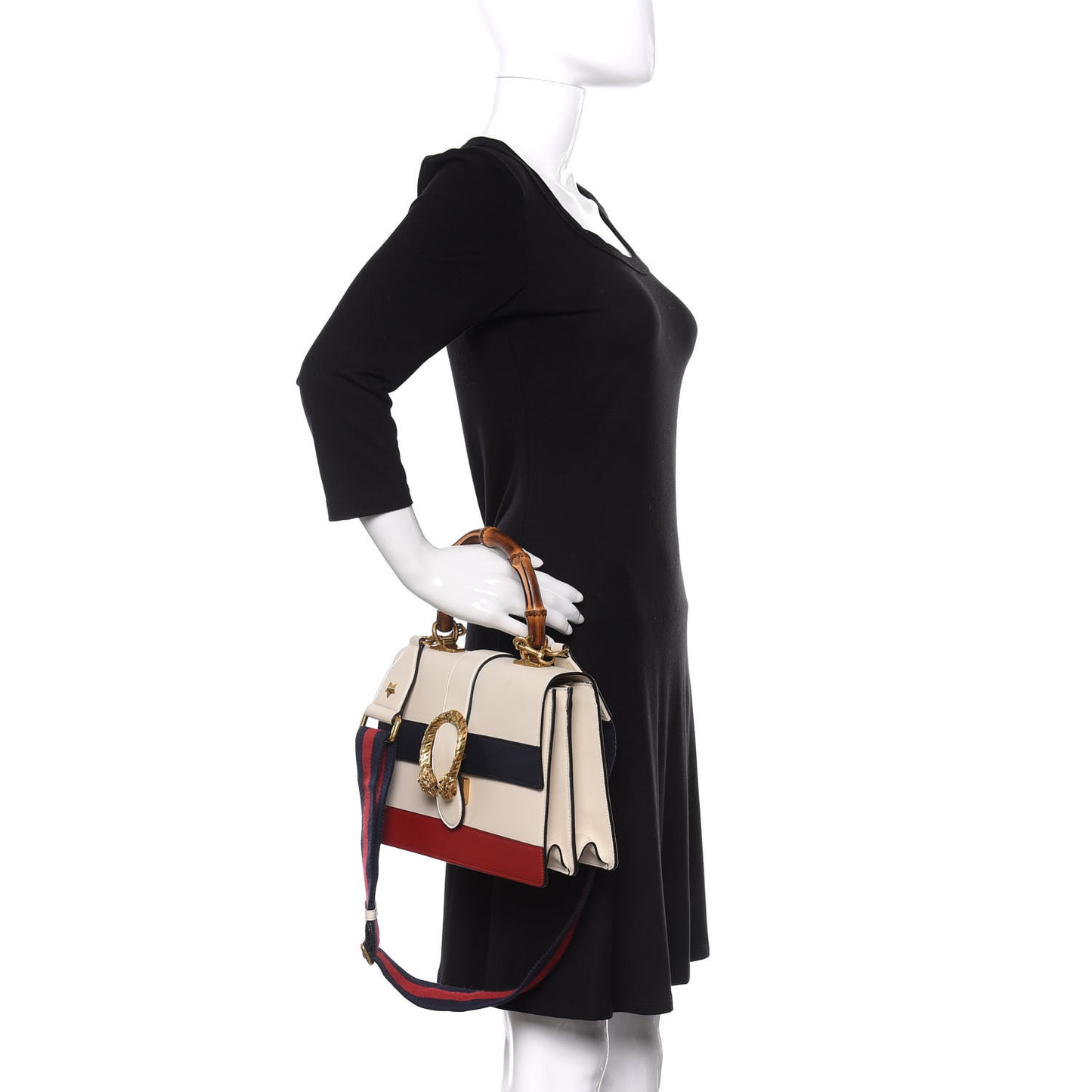 Calfskin Bamboo Web Medium Dionysus Top Handle Bag White Blue Hibiscus Red