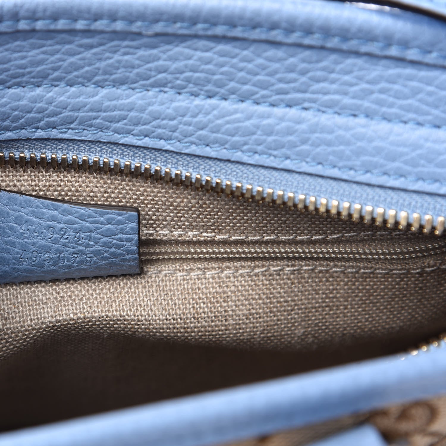 Gucci Monogram Dollar Calfskin Small Bree Tote Beige Ebony Mineral Blue 9 of 10