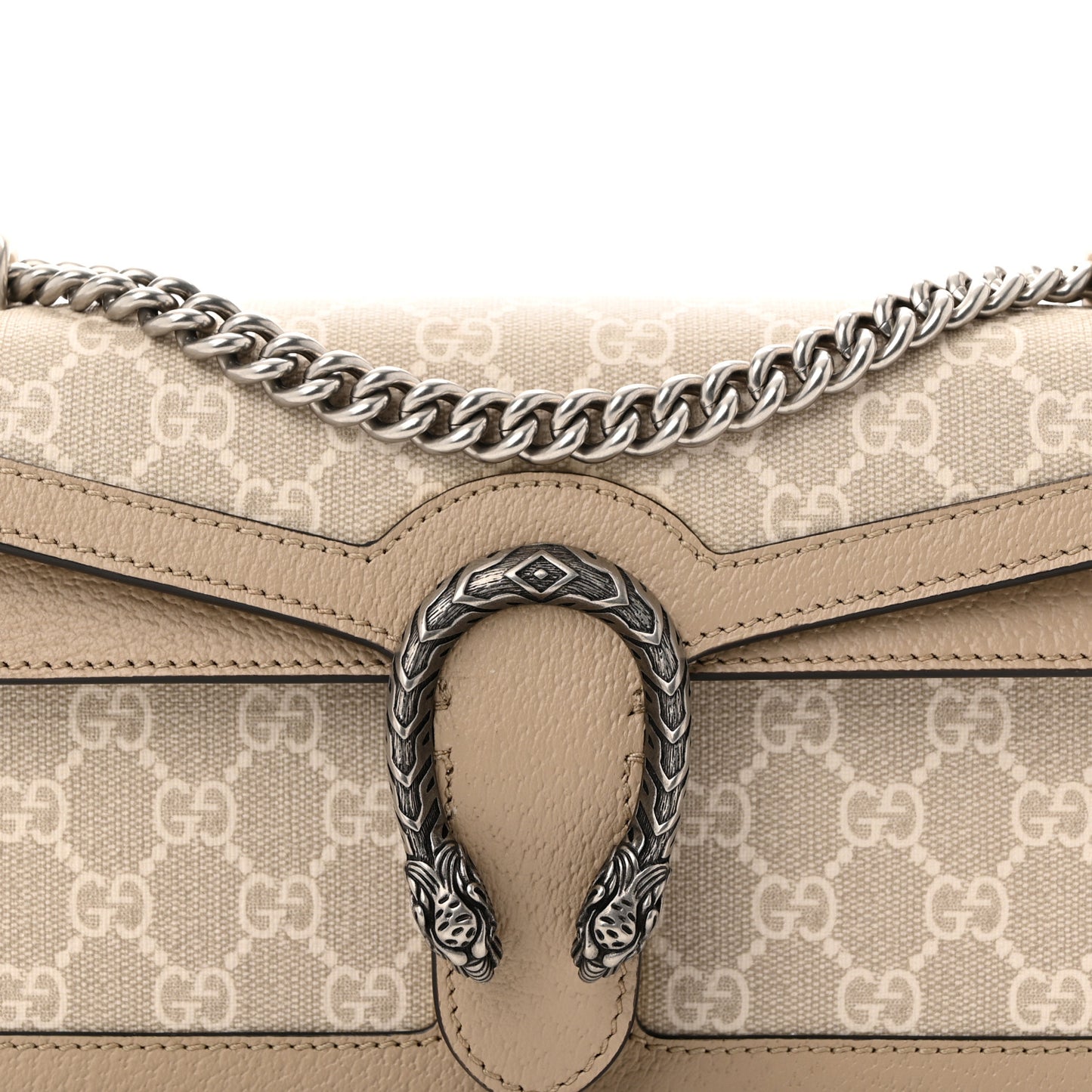 GG Supreme Monogram Textured Dollar Calfskin Small Rectangular Dionysus Shoulder Bag Beige Mystic White Oatmeal