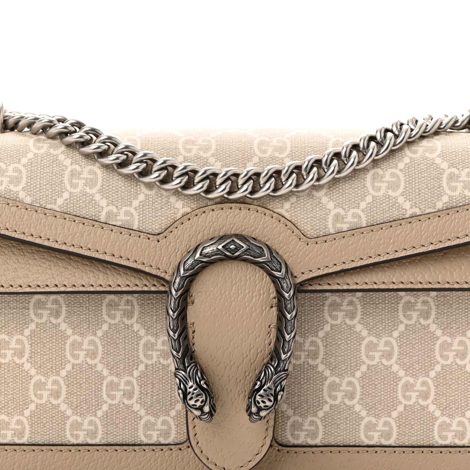 Gucci GG Supreme Monogram Textured Dollar Calfskin Small Rectangular Dionysus Shoulder Bag Beige Mystic White Oatmeal 8 of 11