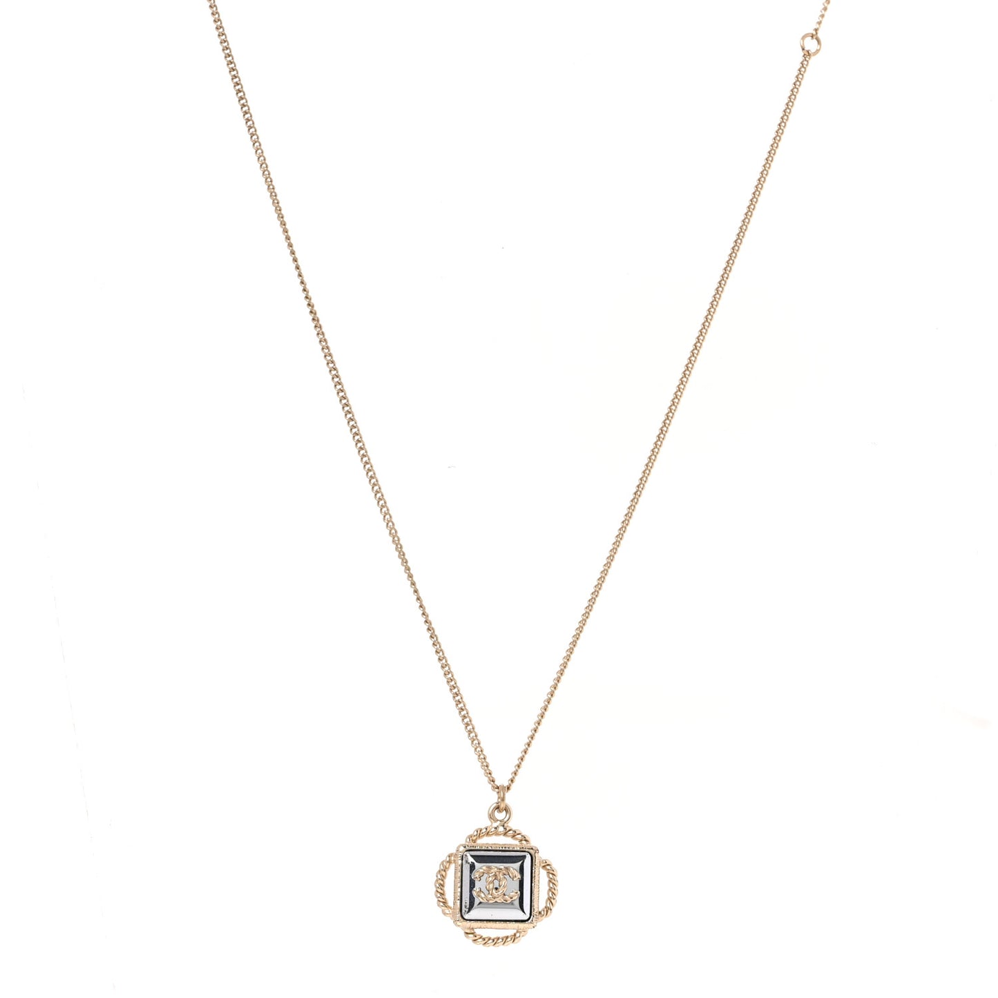 Mirror Twisted CC Pendant Necklace Gold Dark Grey