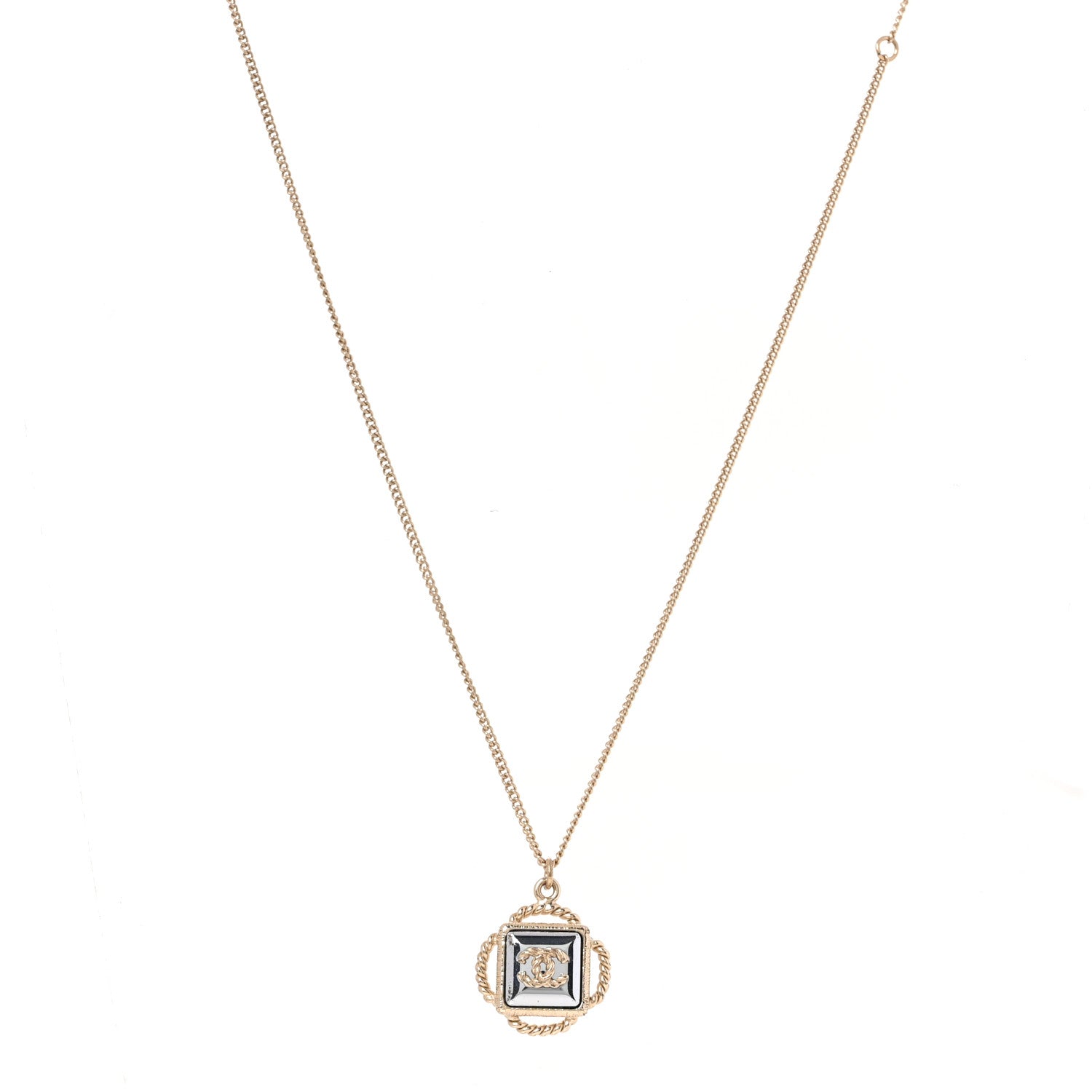 Chanel Mirror Twisted CC Pendant Necklace Gold Dark Grey 1 of 4