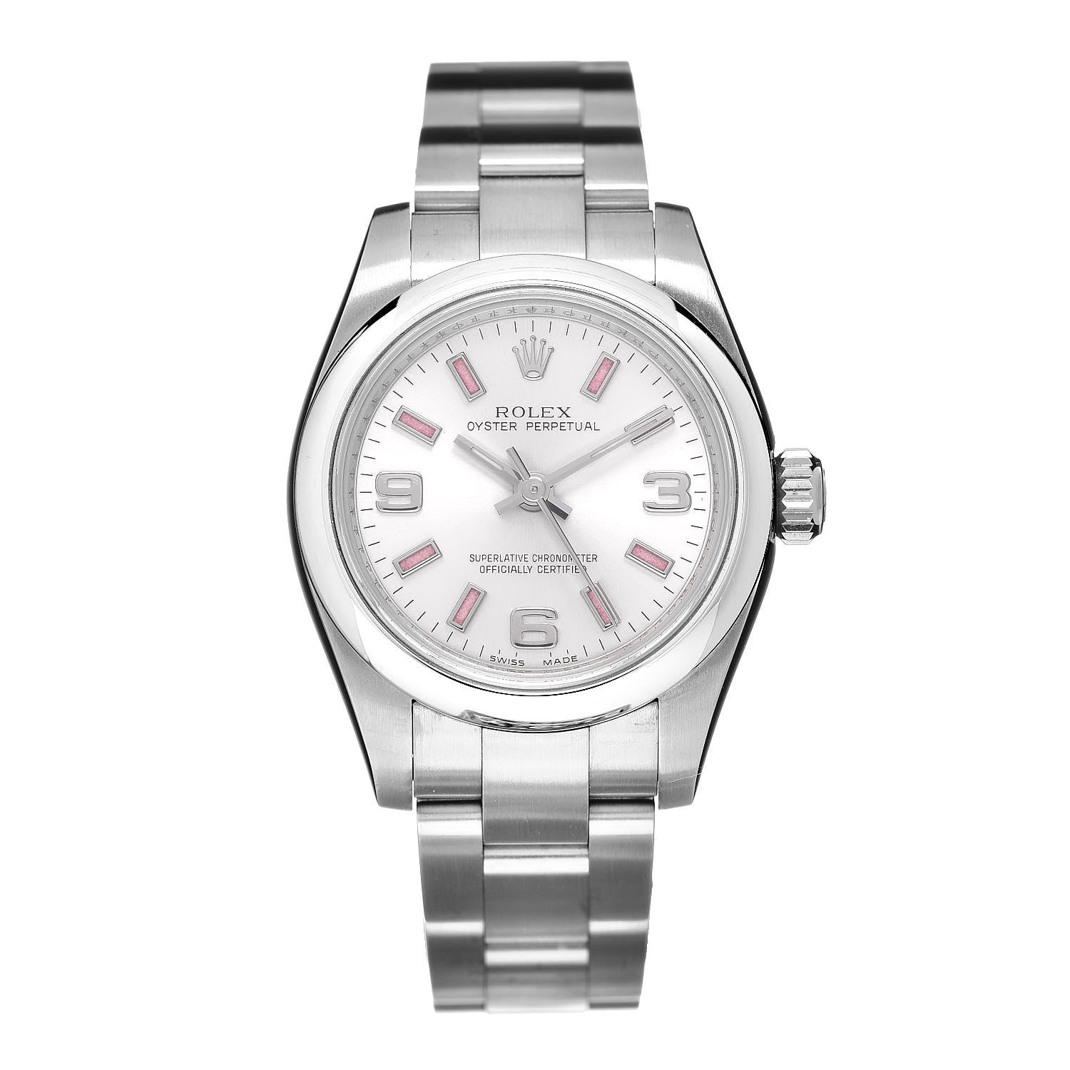 Rolex Stainless Steel 26mm Oyster Perpetual Watch Pink Index 176200 1 of 8
