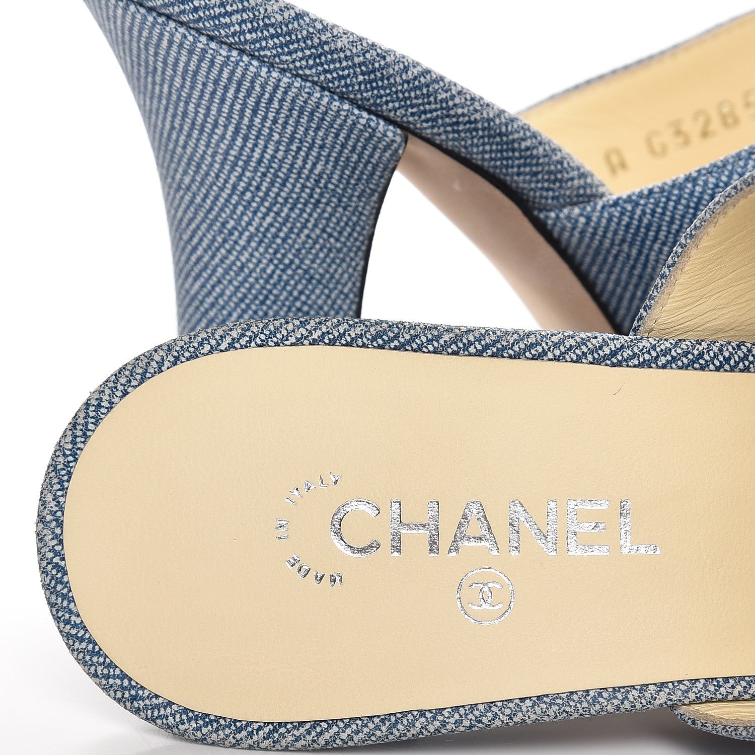 Chanel Printed Lambskin Grosgrain Cap Toe CC Mules 35 Blue Black 6 of 10