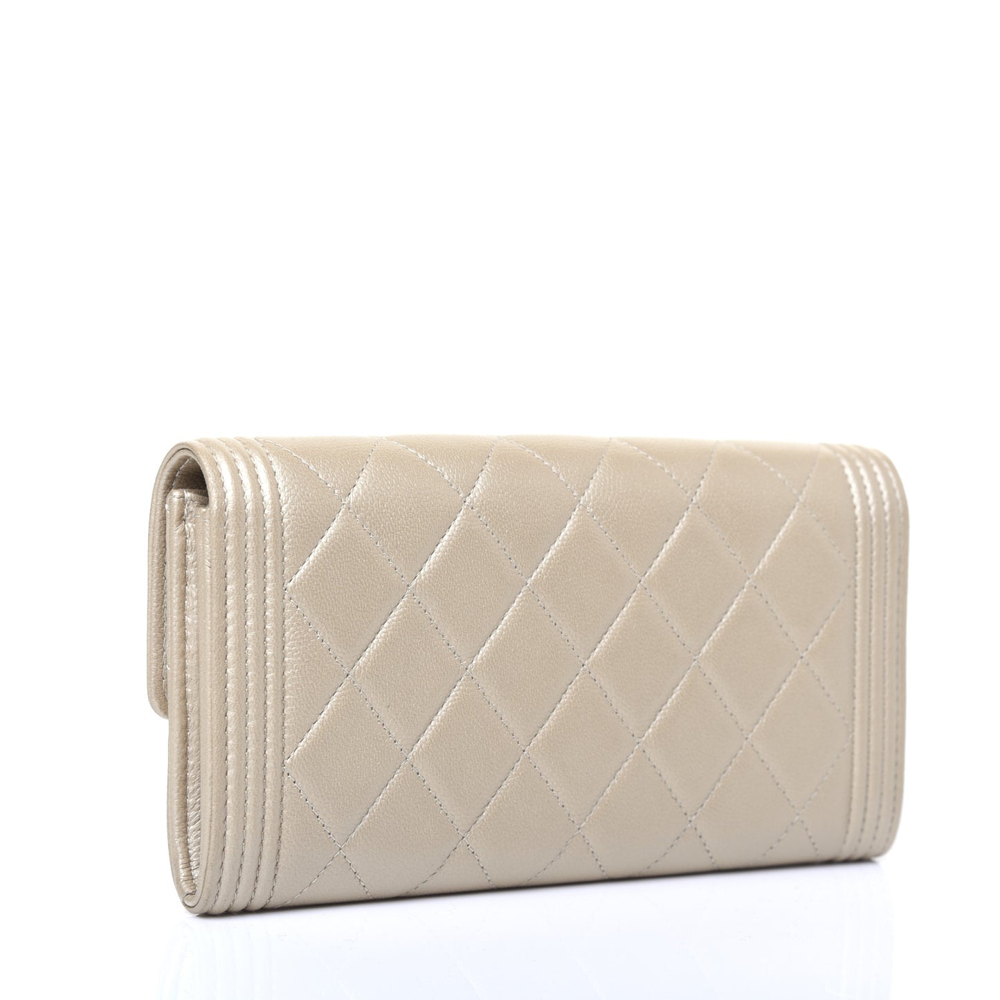 Metallic Caviar Quilted Large Boy Gusset Flap Wallet Gold