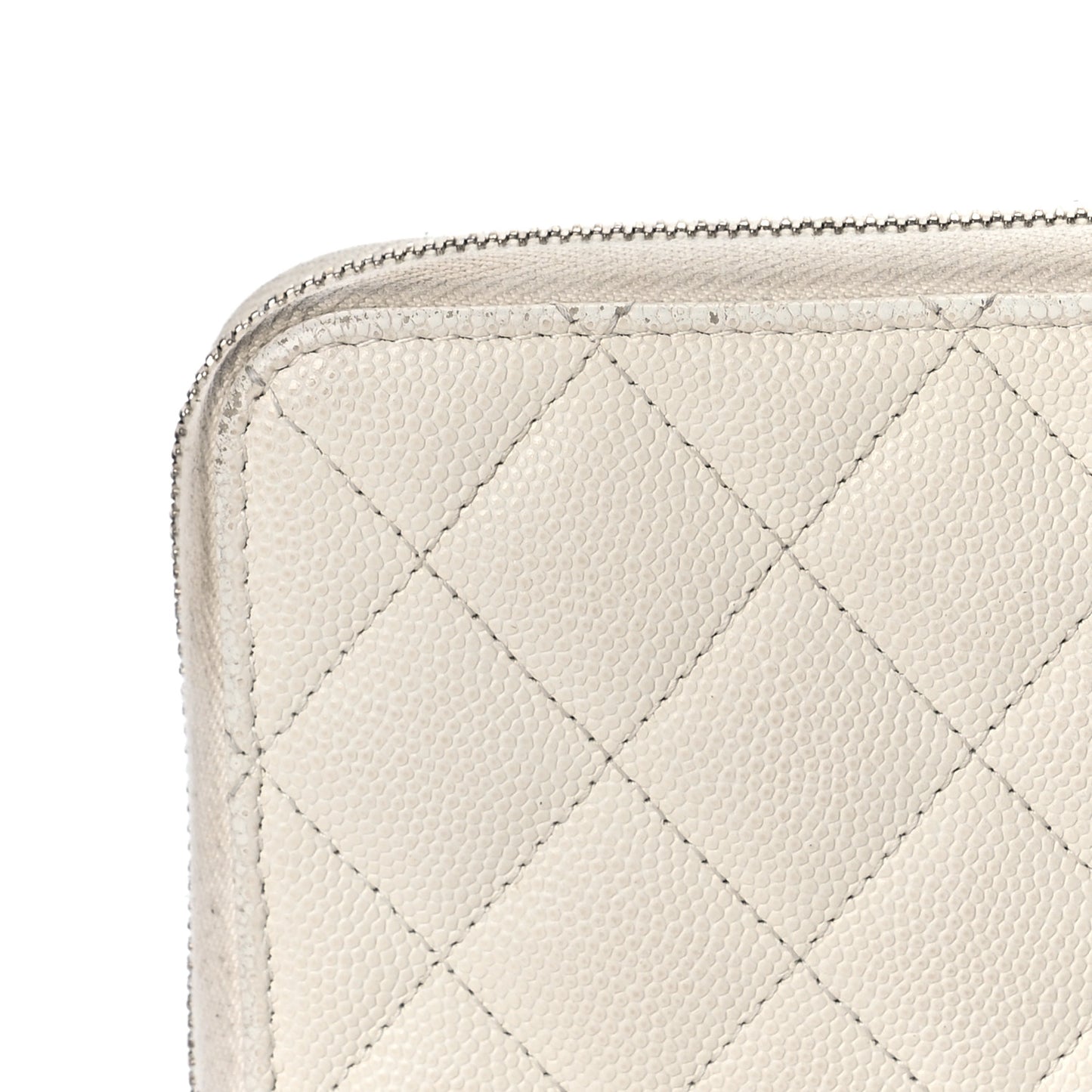 Caviar Quilted Large Gusset Zip Around Wallet White